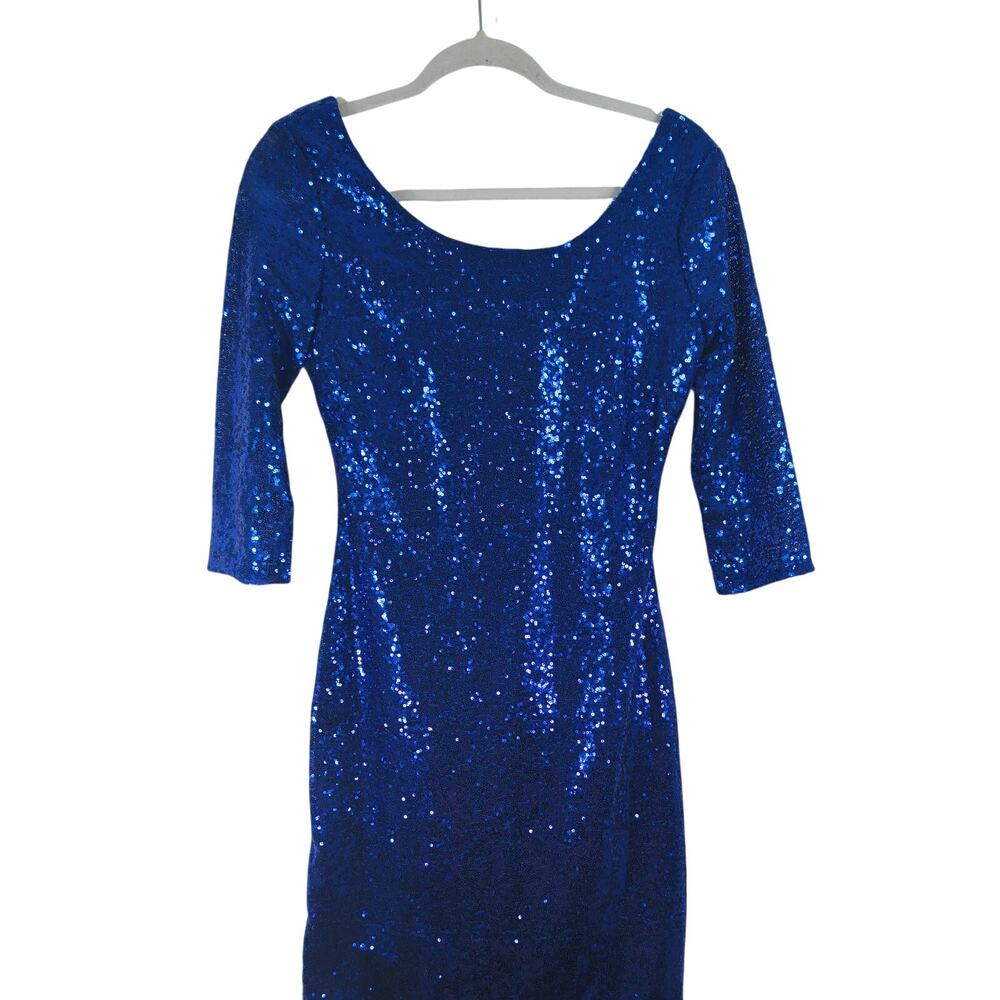 My Michelle Blue Sequin Fitted Dress, Size Small